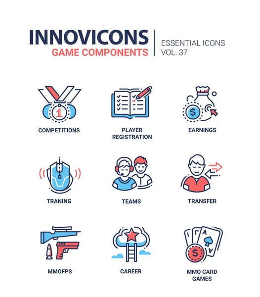 Composants du jeu - icônes de conception de ligne vectorielle moderne ensemble . — Image vectorielle