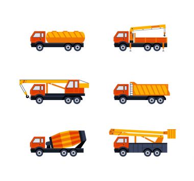 Construction Vehicles - modern vector flat design icons set clipart