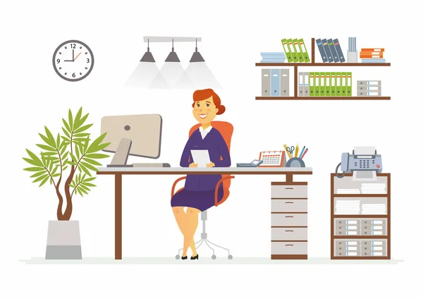 Office Woman - moderna plattgränssnitt vektorillustration — Stock vektor