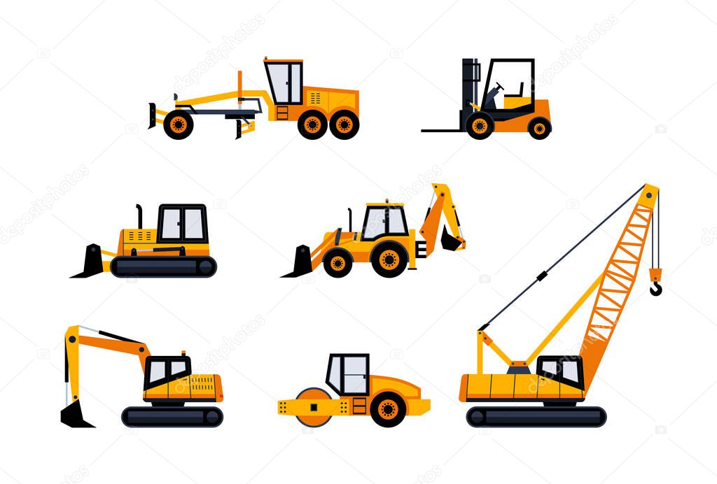 Construction Vehicles - modern vector icon set