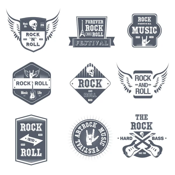 Rock Music - vector vintage conjunto de logotipos — Archivo Imágenes Vectoriales