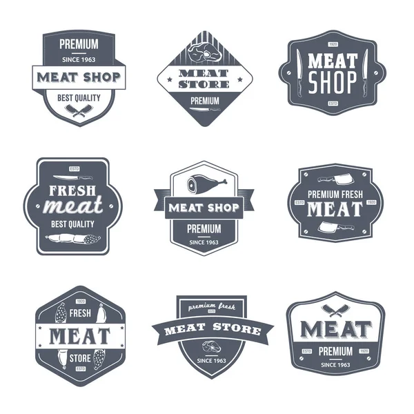 Meat Shop - set di loghi vettoriali vintage — Vettoriale Stock