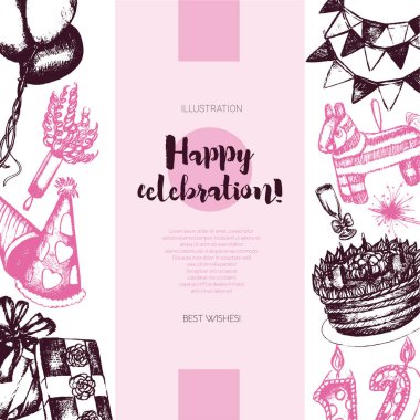 Mutlu yıllar - renk çizilmiş vintage afiş.