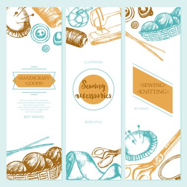 Dikiş aksesuarları - renk çizilmiş şablon afiş.