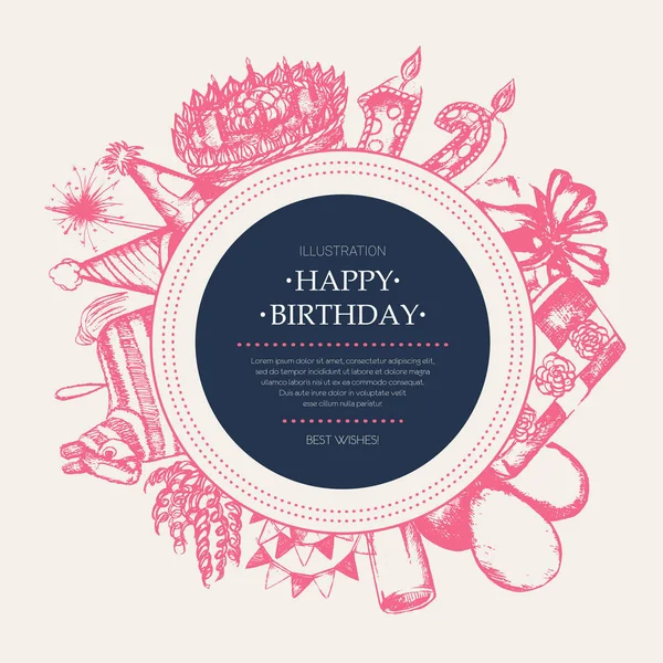 Happy Birthday - modern drawn round banner template. — Stock Vector