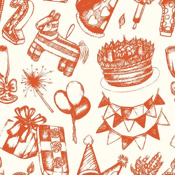 Alles Gute zum Geburtstag - handgezeichnetes nahtloses Muster — Stockvektor