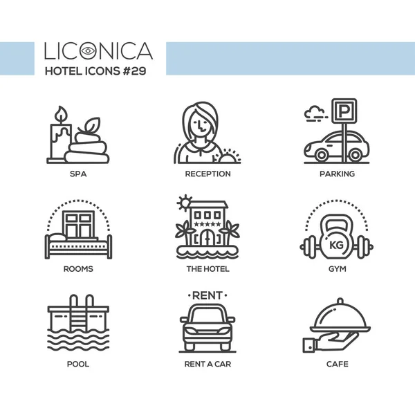 Hotel - moderno vector de línea plana iconos de diseño conjunto . — Vector de stock