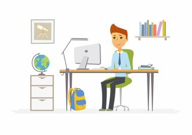 Online Eğitim - çocuk öğrenci ev bilgisayarı gösteren resim