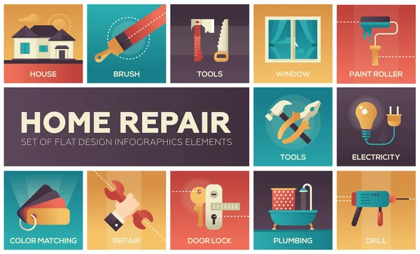 Home Reparatie - vector moderne platte ontwerp icons set — Stockvector