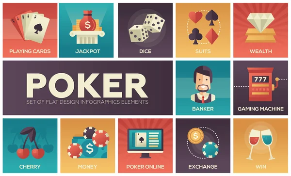 Poker - vector modern flat design icons set — Stock Vector