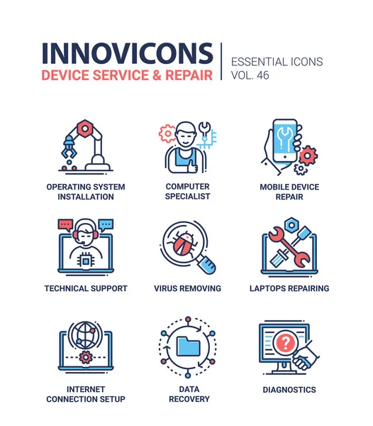 Serviço de dispositivos - conjunto de ícones de design de linha vetorial moderno . — Vetor de Stock