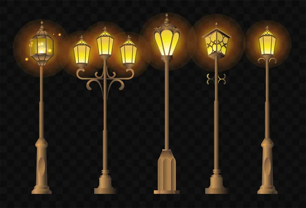 Street Lights - conjunto realista de imágenes de clip vectorial de linternas — Vector de stock