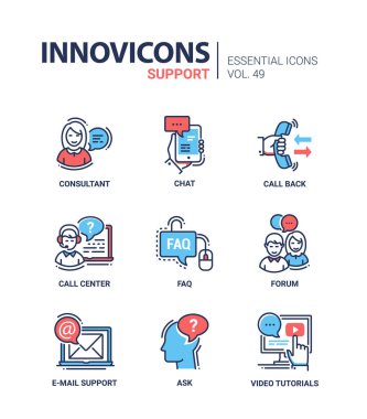 Teknik destek - modern vektör hat tasarım Icons set.