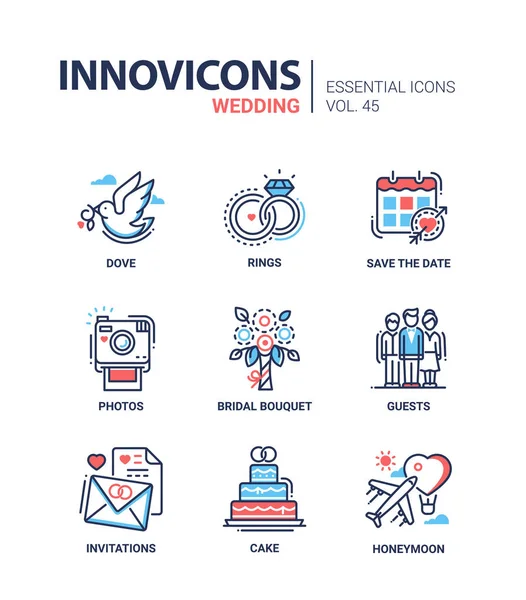 Mariage - lignes vectorielles modernes icônes de conception ensemble — Image vectorielle