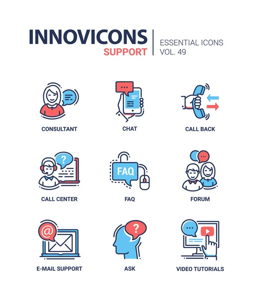 Teknik destek - modern vektör hat tasarım Icons set.