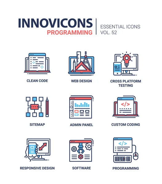 Programación - conjunto de iconos de diseño de línea vectorial moderna . — Vector de stock