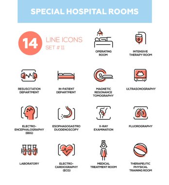 Special hospital rooms - Modern simple thin line design icons, pictograms set clipart