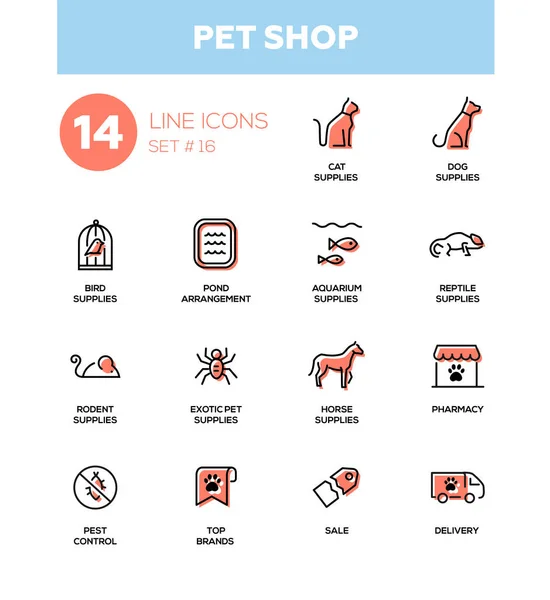 Pet Shop - Modernos ícones de design de linha fina simples, conjunto de pictogramas — Vetor de Stock