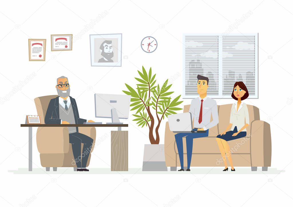 Office Head Consultation - modern vector cartoon business character illustration