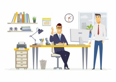 Office sahne - modern vektör çizgi film iş karakter çizim