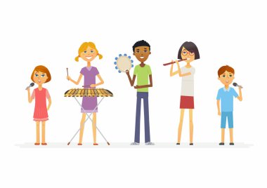 Karakter izole illüstrasyon iskambil müzik - karikatür insanlar mutlu okul