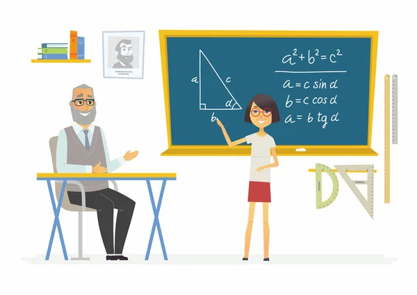 Geometri lektion i skolan - moderna tecknade personer tecken illustration — Stock vektor