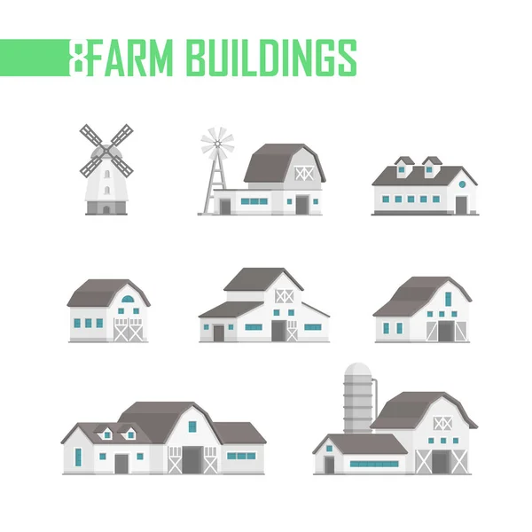 Cinq bâtiments agricoles ensemble d'icônes illustration vectorielle — Image vectorielle