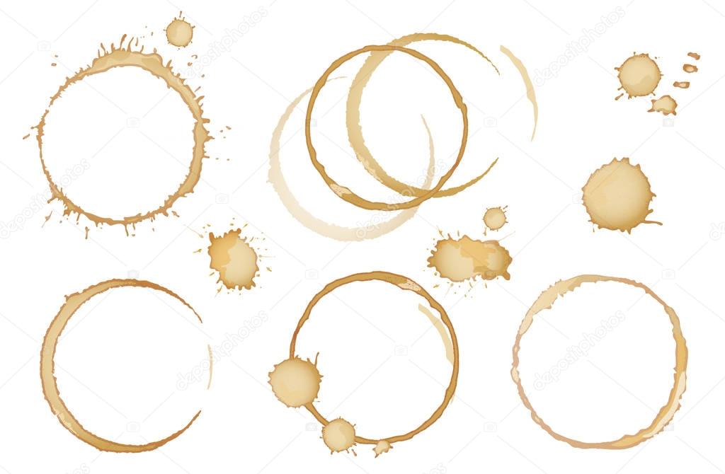 Coffee, tea stains and traces - modern vector isolated clip art