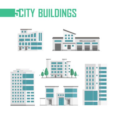 Beş şehir binaları simgeleri - vektör çizim ayarla