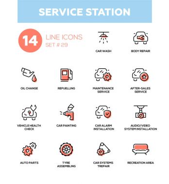 Servis istasyonu - modern vektör tek satır Icons set