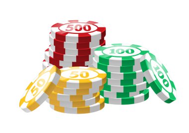 Kırmızı, yeşil, sarı poker fişleri - izole modern vektör küçük resim