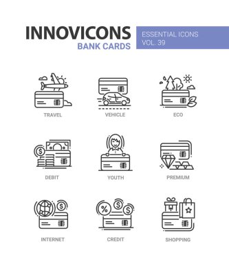 Banka kartları - modern vektör hat tasarım simgeler ayarla.