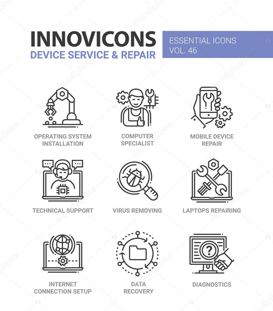 Device Service - modern vector line design icons set.