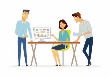 Bir projeyi - modern çizgi film insanların karakterleri illüstrasyon iş adamları tartışmak