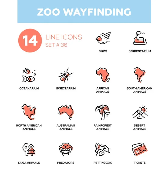 Zoo wayfinding - vector moderno conjunto de iconos de una sola línea — Vector de stock