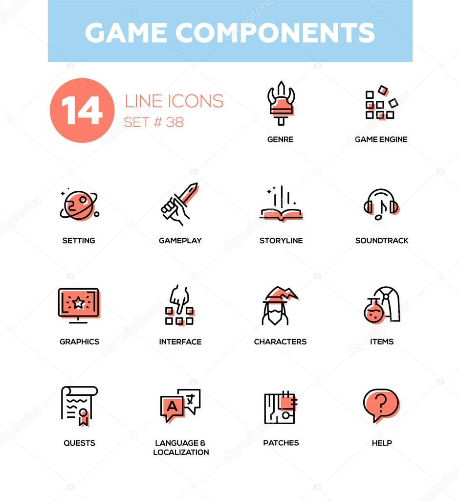 Game Components - modern vector single line icons set