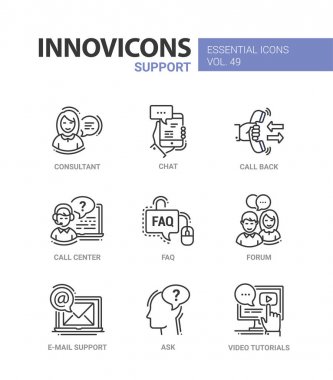 Teknik destek - modern vektör hat tasarım Icons set.