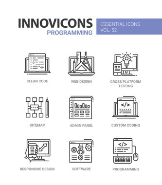 Programlama - modern vektör hat tasarım Icons set.