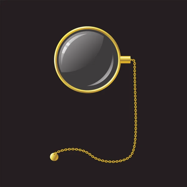 Gouden monocle met ketting - moderne realistische vector geïsoleerd object illustratie — Stockvector