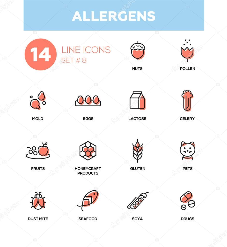 Allergens - Modern simple thin line design icons, pictograms set