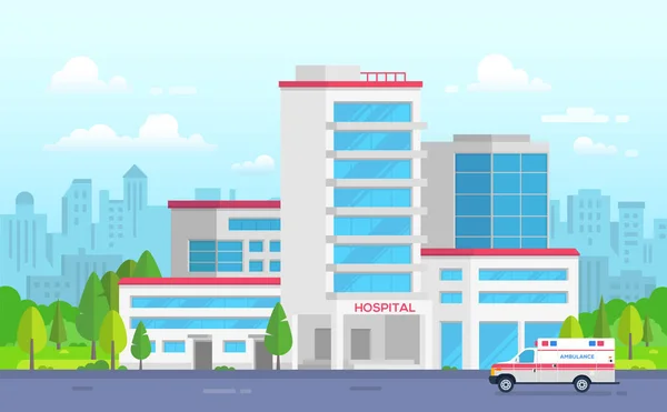 Městská nemocnice s ambulance - moderní vektorové ilustrace — Stockový vektor