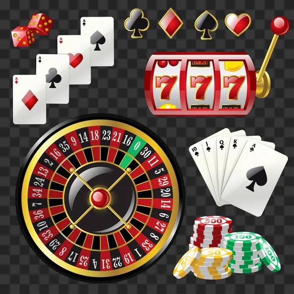 Conjunto de objetos de casino - vector moderno realista aislado clip art — Archivo Imágenes Vectoriales