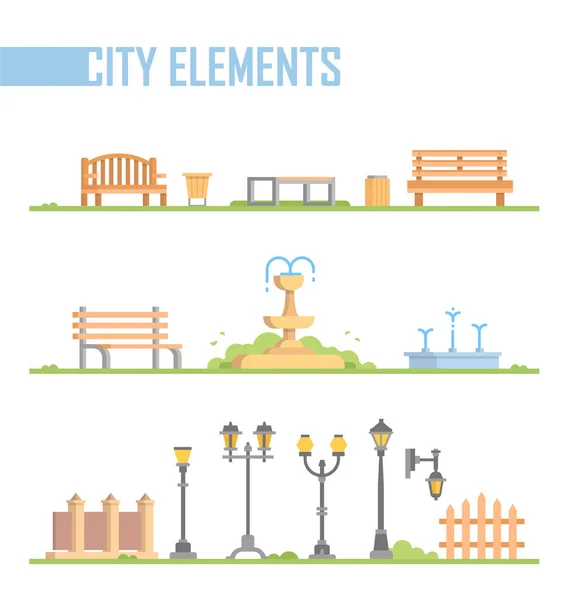 Conjunto de elementos de la ciudad - ilustración moderna de dibujos animados vectoriales aislados — Vector de stock