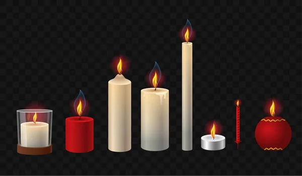 Burning candles - realistic vector isolated clip art set of objects — Stock Vector
