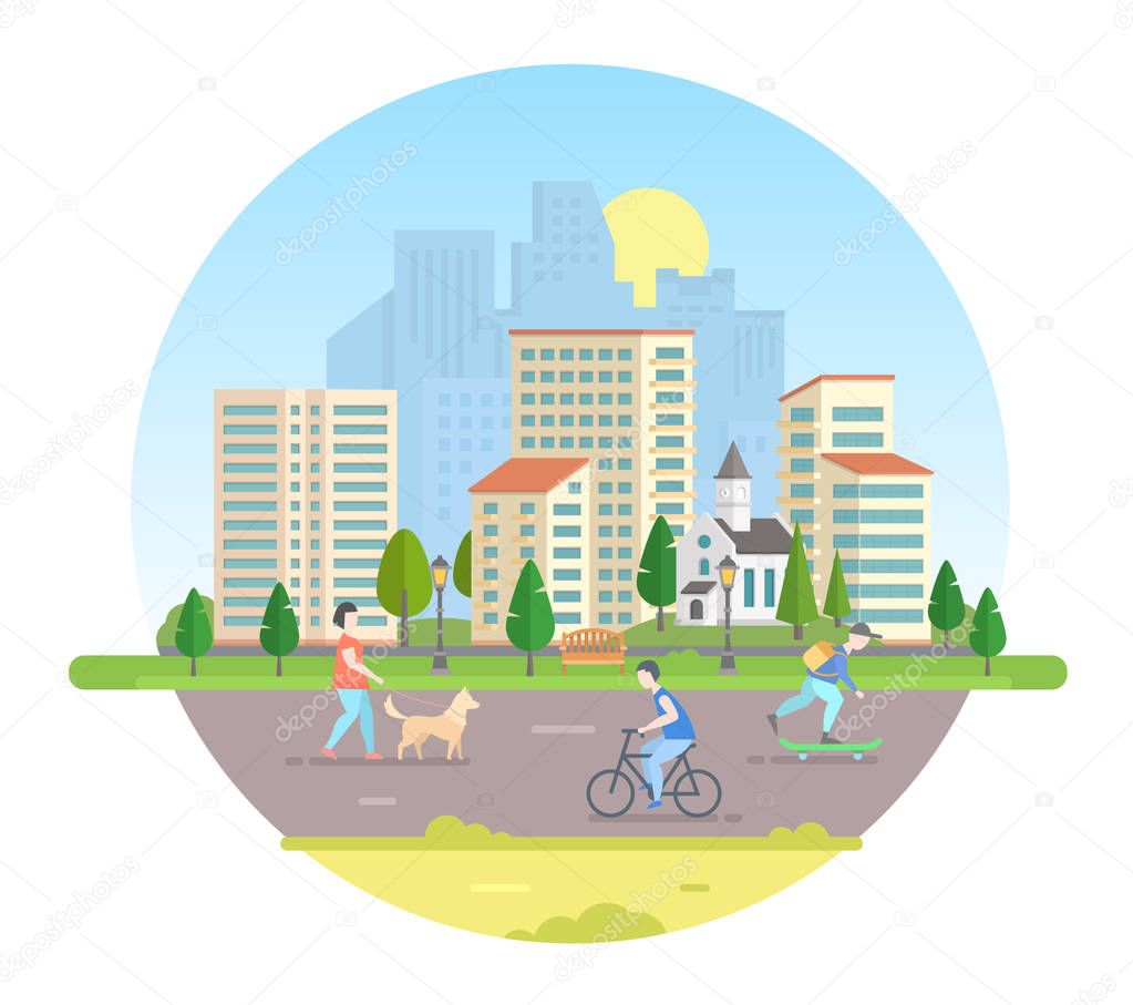Active citizens - modern vector illustration in a round frame
