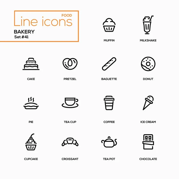Bäckereikonzept - Liniendesign-Symbole gesetzt — Stockvektor