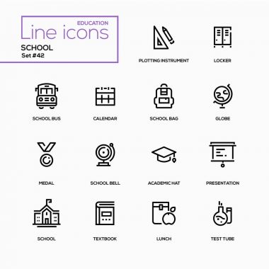 Okul kavramı - satırı tasarım Icons set