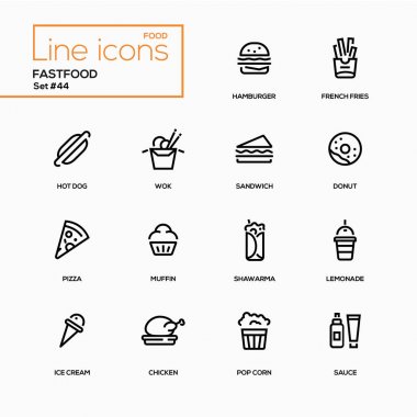 Fastfood kavramı - satırı tasarım Icons set