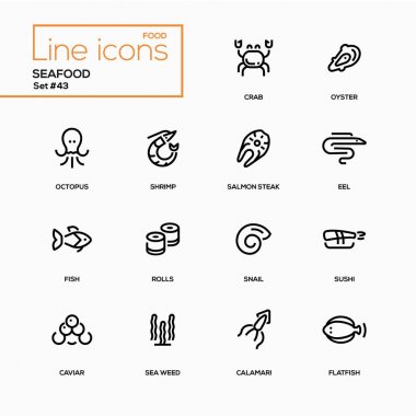 Deniz ürünleri kavramı - satırı tasarım Icons set
