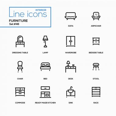 Mobilya - satırı tasarım Icons set